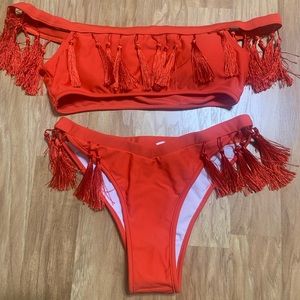 Off the shoulder tassel bikini
